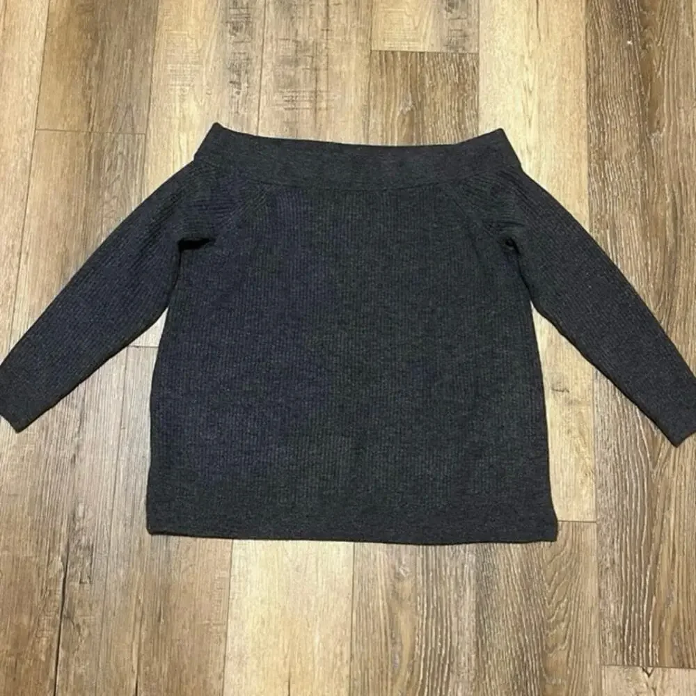 NWT Lane Bryant Off The Shoulder Sweater Heather Grey Ribbed Knit 18/20 Boatneck - Picture 3 of 7